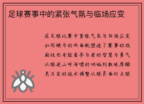 足球赛事中的紧张气氛与临场应变