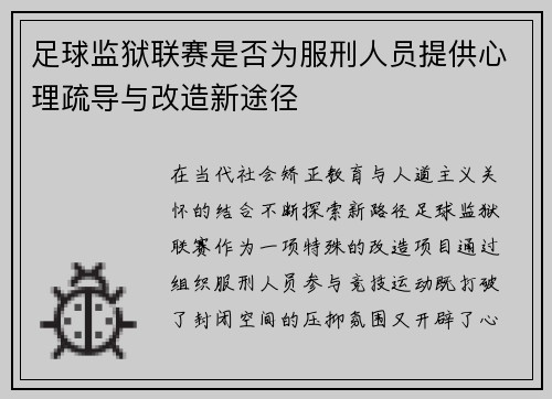 足球监狱联赛是否为服刑人员提供心理疏导与改造新途径